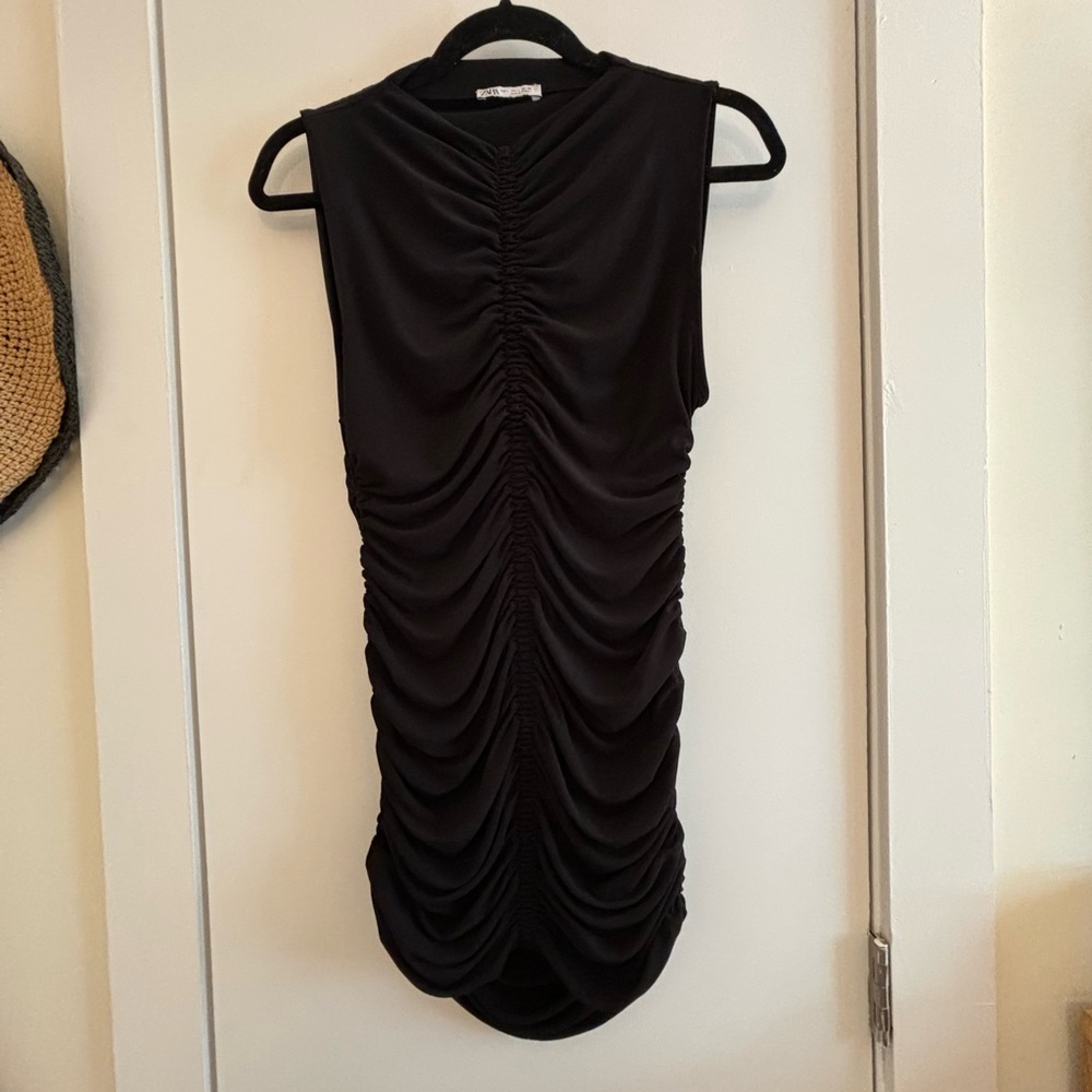 Zara gathered black mini bodycon dress